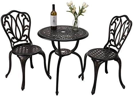 YKSY&YKSY 3-Piece Patio Bistro Furniture Set Cast-Aluminum Bistro Table Set for Lawn,Garden,Backyard (YILI Copper)