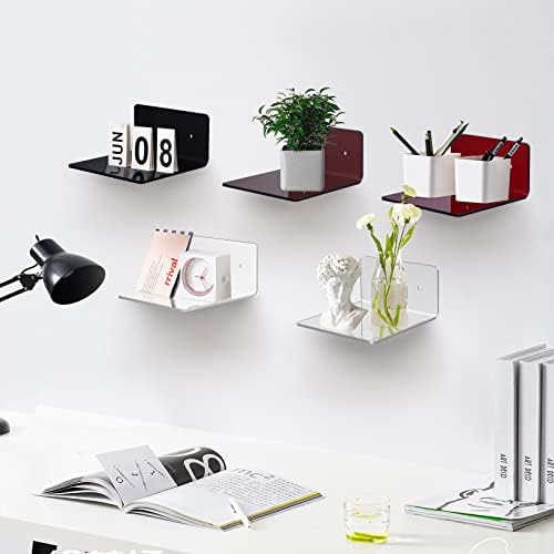 4 Pack Small Acrylic Floating Shelves, 4'' Acrylic Wall Shelves Display Ledges for Storage & Decoration, Mini Shelves for Wall with 2 Types of Installation (Adhesive or Screw)