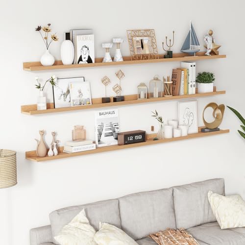 Picture Ledge Shelf, 72 Inch Oak Floating Shelves Set of 3