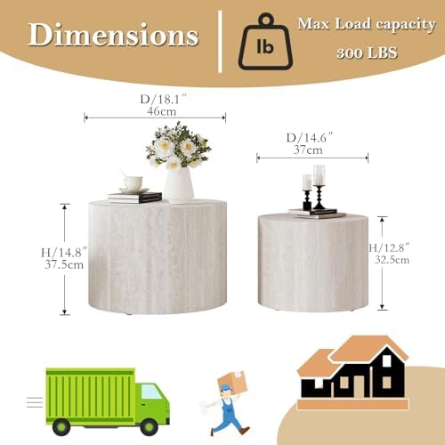Modern Round Wooden Nesting Coffee Table Set of 2,C