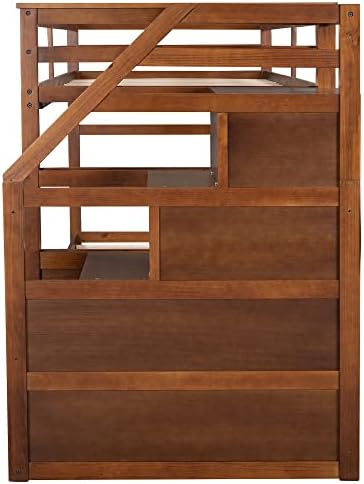 Harper & Bright Designs Twin-Over-Twin Bunk Bed with Trundle and 3-Storage Staircase,Solid Wood 3 in 1 Stairway Bunk Bed with Trundle,Walnut