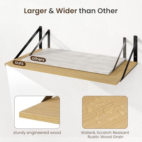 Floating Shelves for Wall, 12 Inch Deep Floating Shelves Set of 2, 36W x 12D Large Wall Shelf with Sturdy Metal Brackets for Living Room, Bathroom, Bedroom and Kitchen, Oak