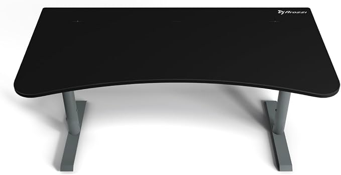 Arozzi Arena Ultrawide Curved Gaming and Office Desk with Full Surface Water Resistant Desk Mat with 3 Custom Monitor Mount Cut Outs and Under The Desk Cable Management Netting - Frozen Grey