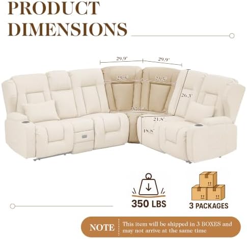 SAMERY Modular Recliner Sofa Corner Piece Only, Sectional Corner Seat