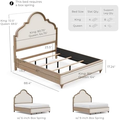 Furniture of America Weile Art Deco Solid Wood 72-inch Panel Bed with Upholstered Headboard and Footboard, Box Spring Required for Bedroom, Guest Room, Queen, Rustic Oak