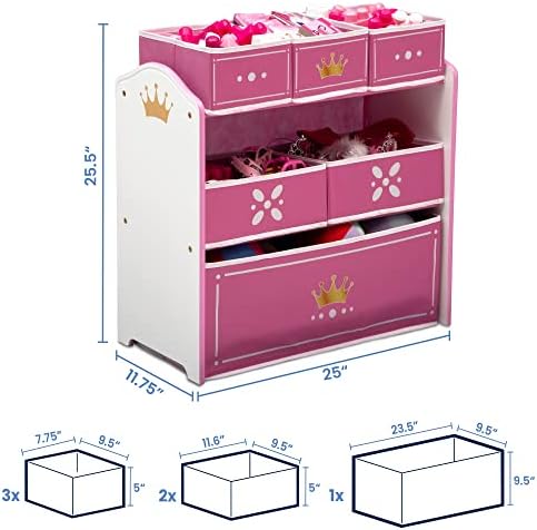 Delta Children Princess Crown Design & Store 6 Bin Toy Storage Organizer - Greenguard Gold Certified, White/Pink