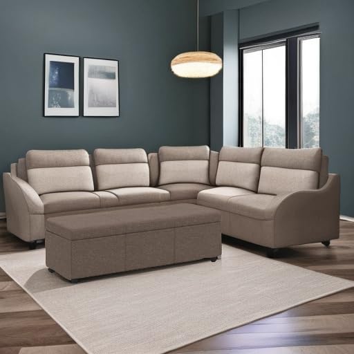 SIMPLIHOME Avalon 54" Wide Linen Look Fabric Storage Ottoman in Fawn Brown