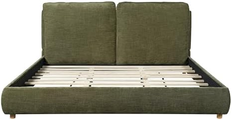 Merax California King Chenille Platform Bed with 2 Pillows, Olive Green