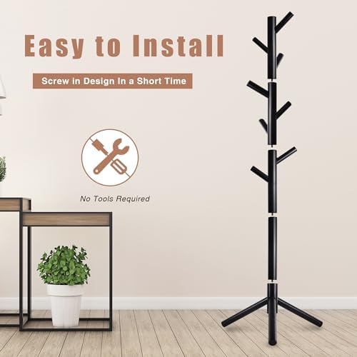 8-Hook Freestanding Coat Rack 3 Adjustable Heights Sturdy Black