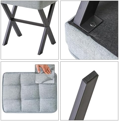 IBUYKE Square Makeup Stool with X-Leg, Linen Vanity Chair, Blue Gray LG-70L