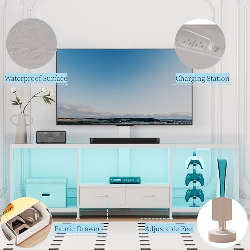 63" W TV Stand with Mount,LED & Charging Station for 55,65,75" TV