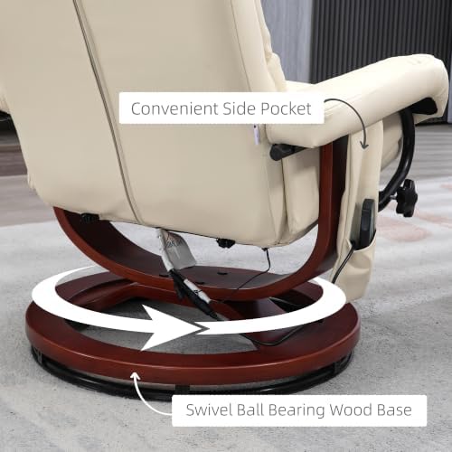 HOMCOM Massage Recliner Chair with Ottoman Swivel Recliner Cream White