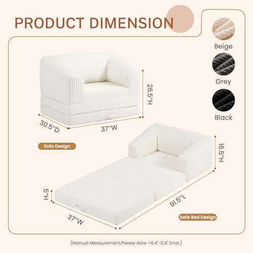 Convertible Boneless Couch Sleeper Sofa Bed, Folding Oversized Bean Bag Couch, Comfy Sofa Chairs for Adults with Filling, Single, Beige