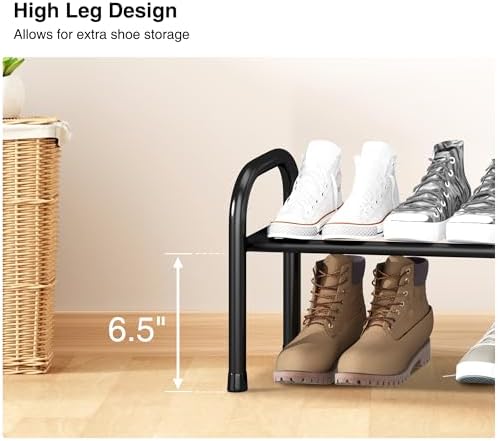 Long Expandable Shoe Rack 1-Tier, Adjustable Length 33.7”–47.5” Shoe Organizer, Metal Shoes Storage Shelf, Holds Up to 12 Pairs, Non-Slip Feet, for Closet, Entryway, Hallway, Front Door, Black