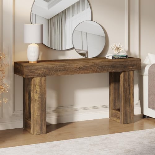 Tribesigns 63-Inch Long Console Table, Wooden Rectangular Sofa Table Behind The Couch, Farmhouse Entryway Table for Entrance, Hallway, Living Room (Dark Walnut (63"))