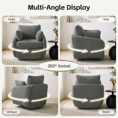 360° Sherpa Swivel Accent Chair, Modern Barrel Living Room Chair, Grey