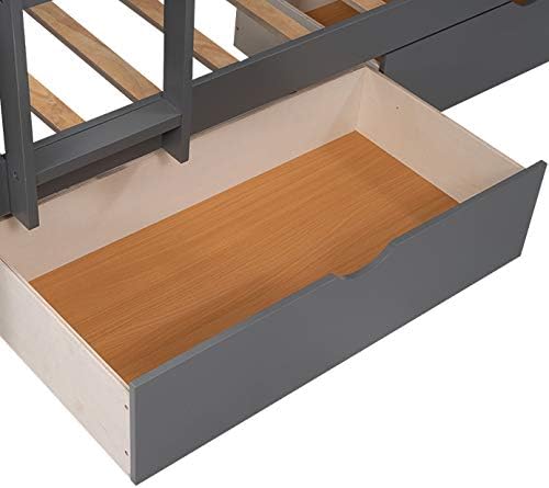 Flieks Triple Bed Twin-Over-Twin-Over-Twin Bed L Shaped Bunk Bed with 2 Drawers and 2 Ladders, No Box Spring Needed