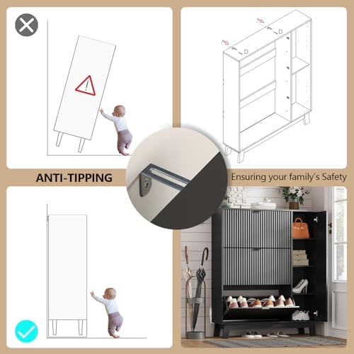 Shoe Cabinet Storage for Entryway with 3 Drawers & Side Cabinet, Black