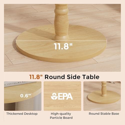 Round Side Table with Solid Wood Pillar, Small Drink Table