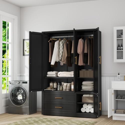 GAIOUS Metal Armoire Wardrobe Cabinet, Freestanding Clothes Storage Cabinet