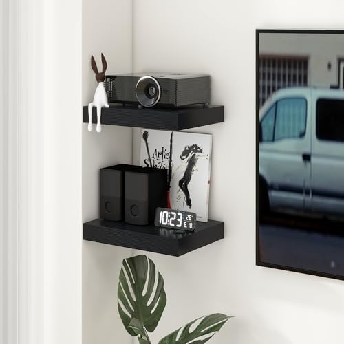 FLYJOE 12 Inch Deep Floating Shelves, 16 Inch Black Wall Shelves Set of 2