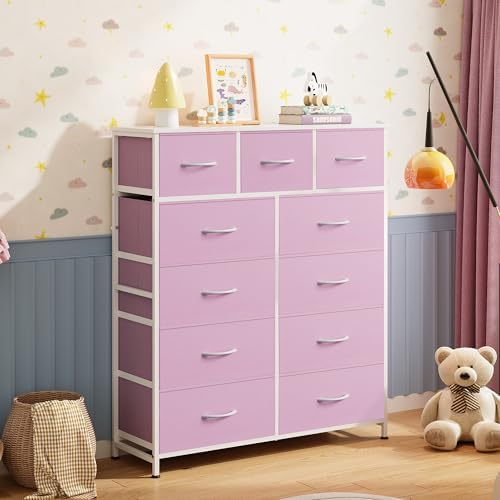 WLIVE 11 Drawer Dresser for Bedroom, Tall Chest of Drawers, A-Pink