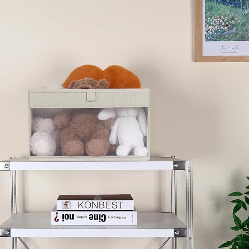 WUIKE Closet Storage Bins, Clear Window, Linen Beige, Large, 3-Pack