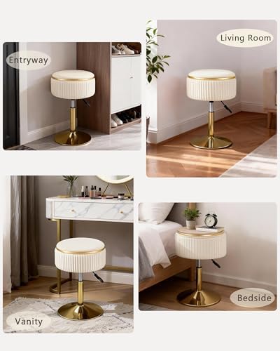 LITZFUR Adjustable Vanity Stool, Swivel Vanity Chair with Storage, Beige