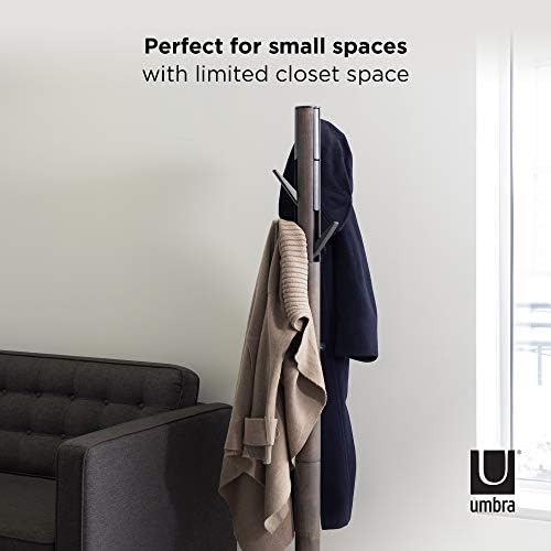 Umbra Flapper Coat Rack, Flip Down Clothing Rack, 9 Hooks, Black/Walnut