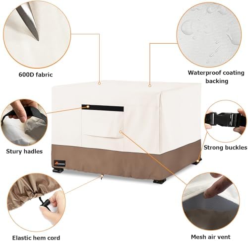 Fire Pit Cover Square, Outdoor Heavy Duty Durable 600D 100% Waterproof Tear-Resistant 28-30 Inch Fire Pit Cover, Patio Fire Pit Table Covers, Beige 30" L x 30" W x 25" H