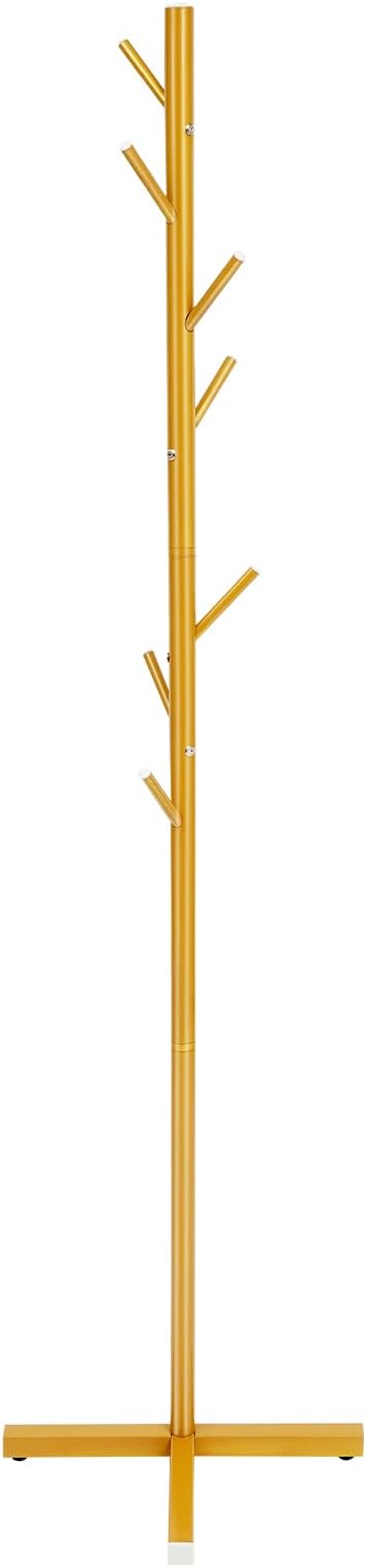 Modern Coat Rack,Free Standing 7 Hooks Hall Tree,Easy Assembly for Coats, Hats,Scarves and Handbags for Entryway, Hallway,Bedroom,Office,Gold