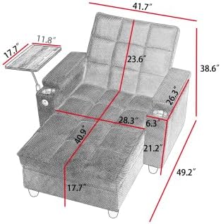 Convertible Sleeper Chair, Pull Out Sofa Bed with Adjustable Backrest & Hidden Storage Armrest, Single Sofa Recliner with USB Charging Port & Cup Holders for Living Room, Bedroom, Dark Gray