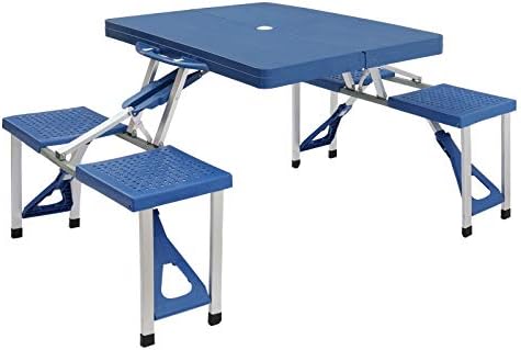 Blue Portable Folding Picnic Table with 4 Seats,Folding Picnic Table, Portable Outdoor Table with Bench, Patio, Porch or Camping Table and Chair Set, Picnic Tables for Outdoors,Patio Furniture Set