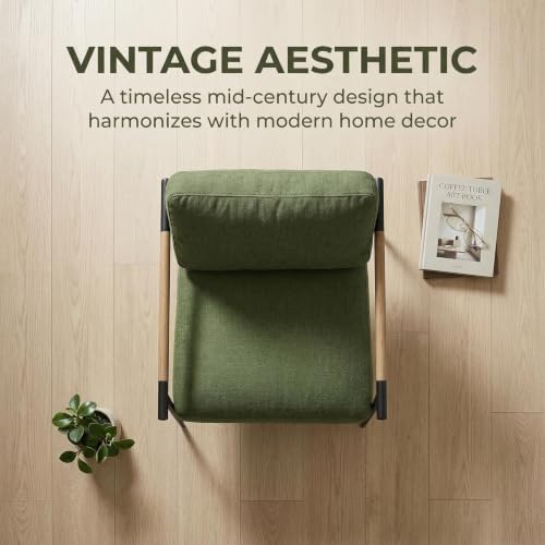 DUOMAY Mid-Century Modern Accent Chairs Armchairs Set of 2, Soft Linen Fabric Sofa Lounge Chairs Reading Chairs with Metal Leg for Living Room Bedroom Office, Green