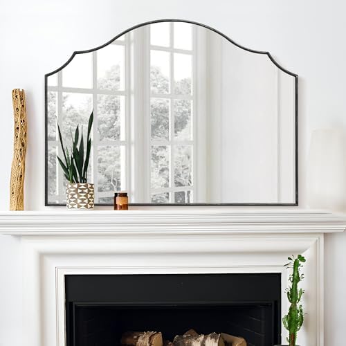Black Scalloped Wall Mirror: 40"x29" Large Wooden Bathroom Mirror