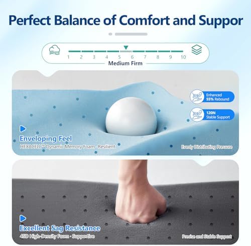 Luxury Upgraded 16 Inch Queen Mattress, Cooling Gel Queen Memory Foam Mattress In a Box with 7-Zone Support for Cool Night & Back pain Relief, 365-Night Trial, Washable IceSilk Cover, Medium Firm