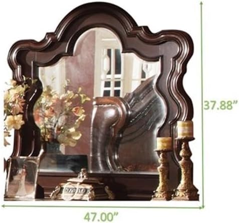 Pemberly Row Traditional Queen Bedroom Set, 4-Piece Wood Construction, Dark Walnut Finish, Upholstered Wing Headboard, Felt-Lined Drawers, Marble Tops, Beveled Mirror, Perfect for Elegant