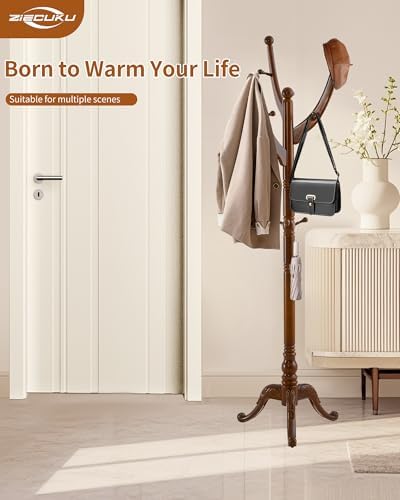 Coat Rack Freestanding,Solid Wood Coat Hall Tree with 13 Hooks