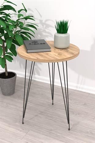 Set of 2 End Table – Pine Wood Round Wood Sofa Side Coffee Tables for Small Spaces, Nightstand Bedside Table with Black Metal Legs for Bedroom, Living Room, Home Office, Balcony