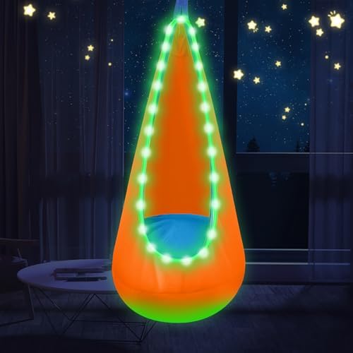 Light Up Kids Pod Swing, Indoor Outdoor Hammock Seat w/ LED Lights,Orange