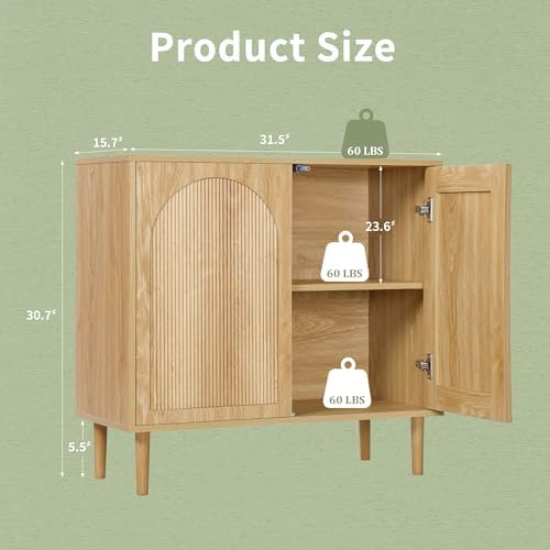 31.5” Oak Fluted Sideboard Buffet Cabinet with Storage Set of 3