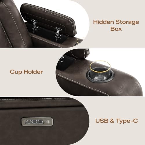 Watson & Whitely Power Reclining Sofa 3-Seat, Genuine Leather Dark Brown