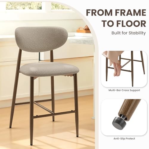 MALOL Counter Height Bar Stools with Backs Set of 2, Camel