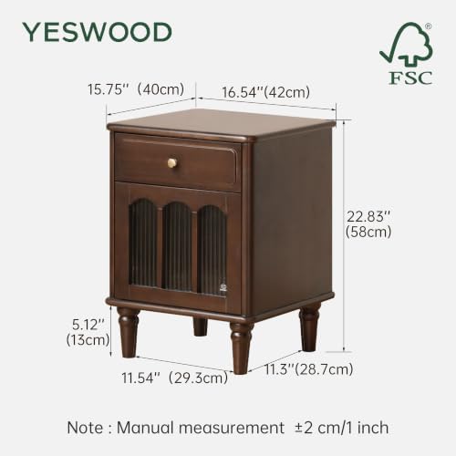 100% Solid Wood Nightstand Set of 2, Mid Century Modern Night Stand with Drawers, Wooden Nightstands for Bedroom, Small Night Stands Bedside Tables (Black/Walnut, 19.69" H)