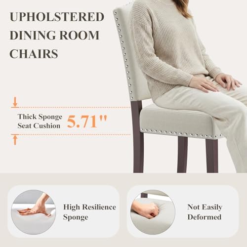 MALOL Upholstered Parsons Dining Chairs Set of 6, Modern Dining Room Chairs with Back, Fabric Kitchen Side Chairs with Wood Legs, Nailhead Trim for Dinner Farmhouse Restaurant, Beige