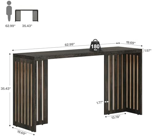 Tribesigns 63-Inch Bar Table with Louvered Base, Black Brown