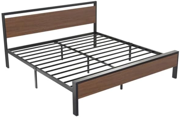 Allewie King Size Platform Bed Frame with Wooden Headboard and Footboard, Heavy Duty 12 Metal Slats Support, No Box Spring Needed, Under-Bed Storage, Noise Free, Easy Assembly, Walnut