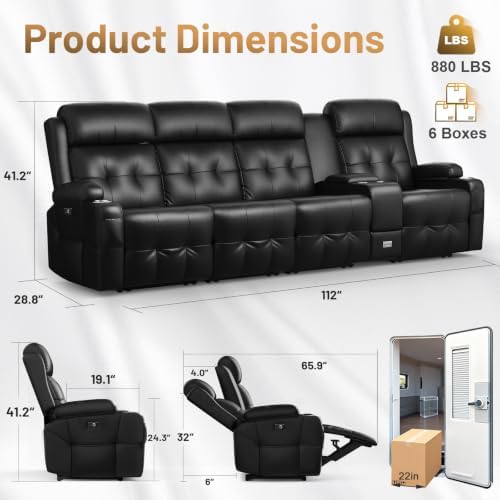 RV Loveseat Recliner Sofa, Home Theater Seating with Console & Massage