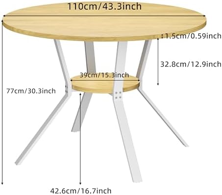 Round Dining Table for 4, 43 Inch Dining Room Kitchen Table with 1-Tier Storage Shelf, Modern Farmhouse Dinner Furniture(Oak-43 inches)