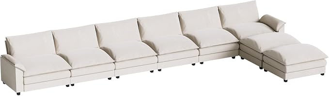 Homall 232" Modular Sectional Sofa, Oversized Sofa Couch with Reversible Ottoman, DIY Combination Chenille Deep 6-Seat Cloud Couch for Living Room, Apartment (White, Oversized Sofa)